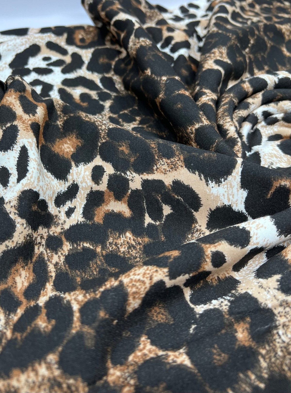 Leopard Brown Mix Print Viscose Elastane Fabric