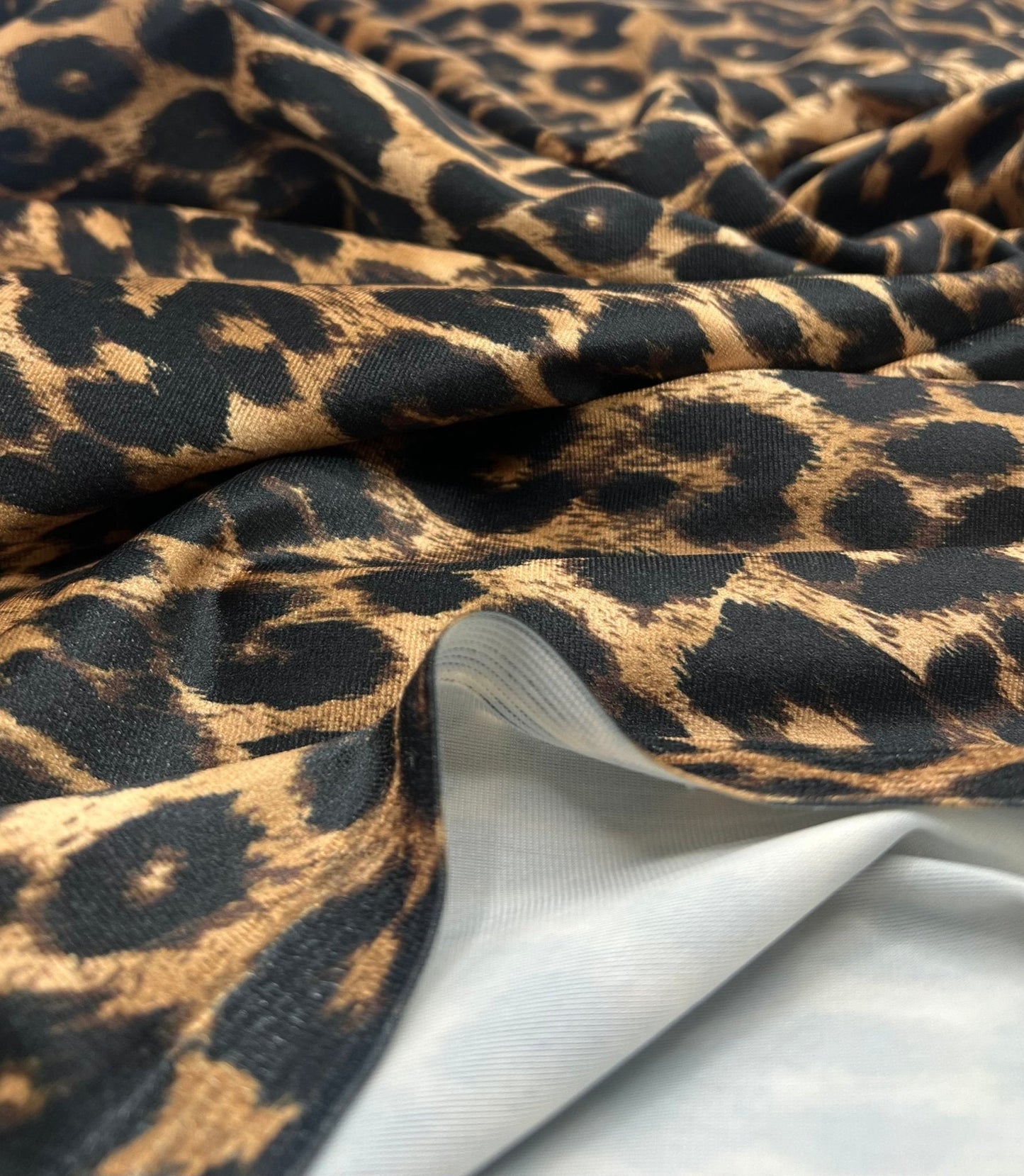 Leopard Print Brown Velour Spandex Stretch Fabric