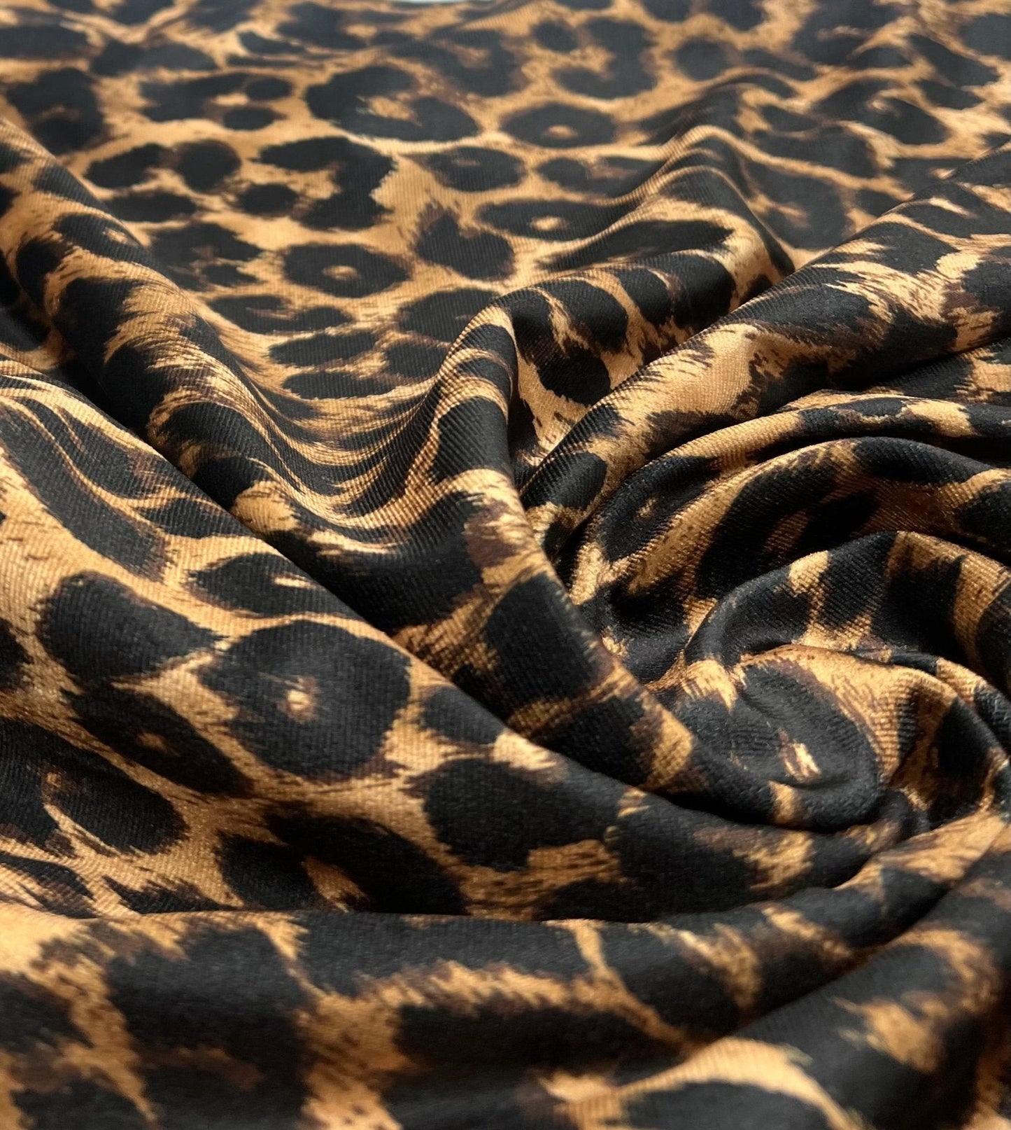 Leopard Print Brown Velour Spandex Stretch Fabric
