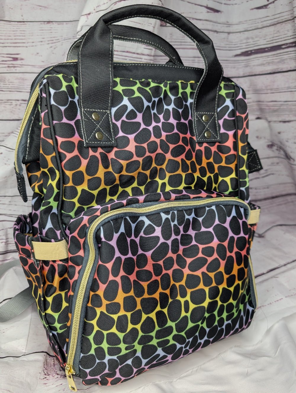 Leopard Print Multi-Function Baby Changing Backpack Bag - Rainbow Roar