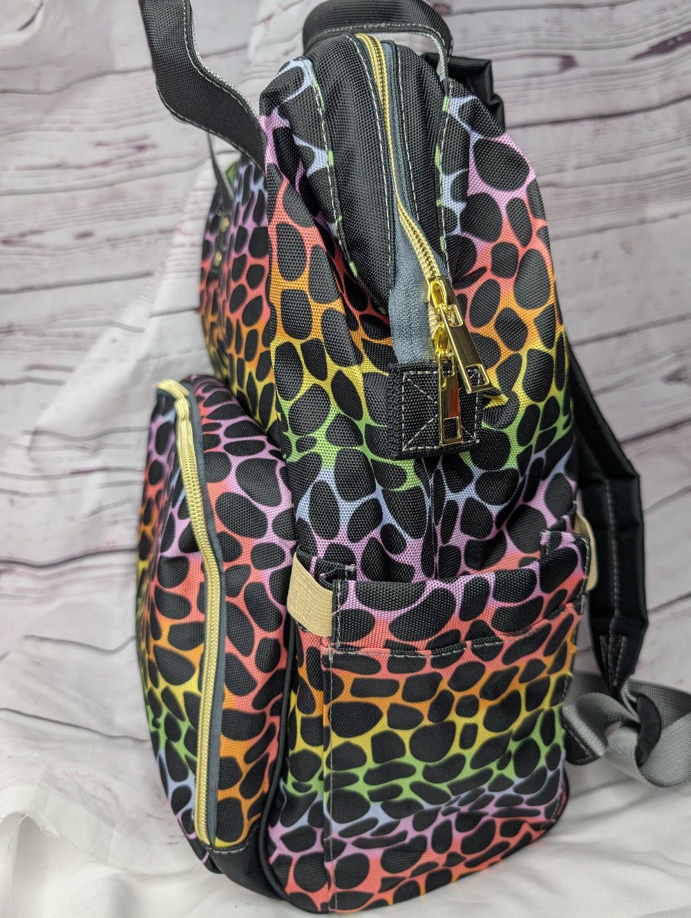 Leopard Print Multi-Function Baby Changing Backpack Bag - Rainbow Roar