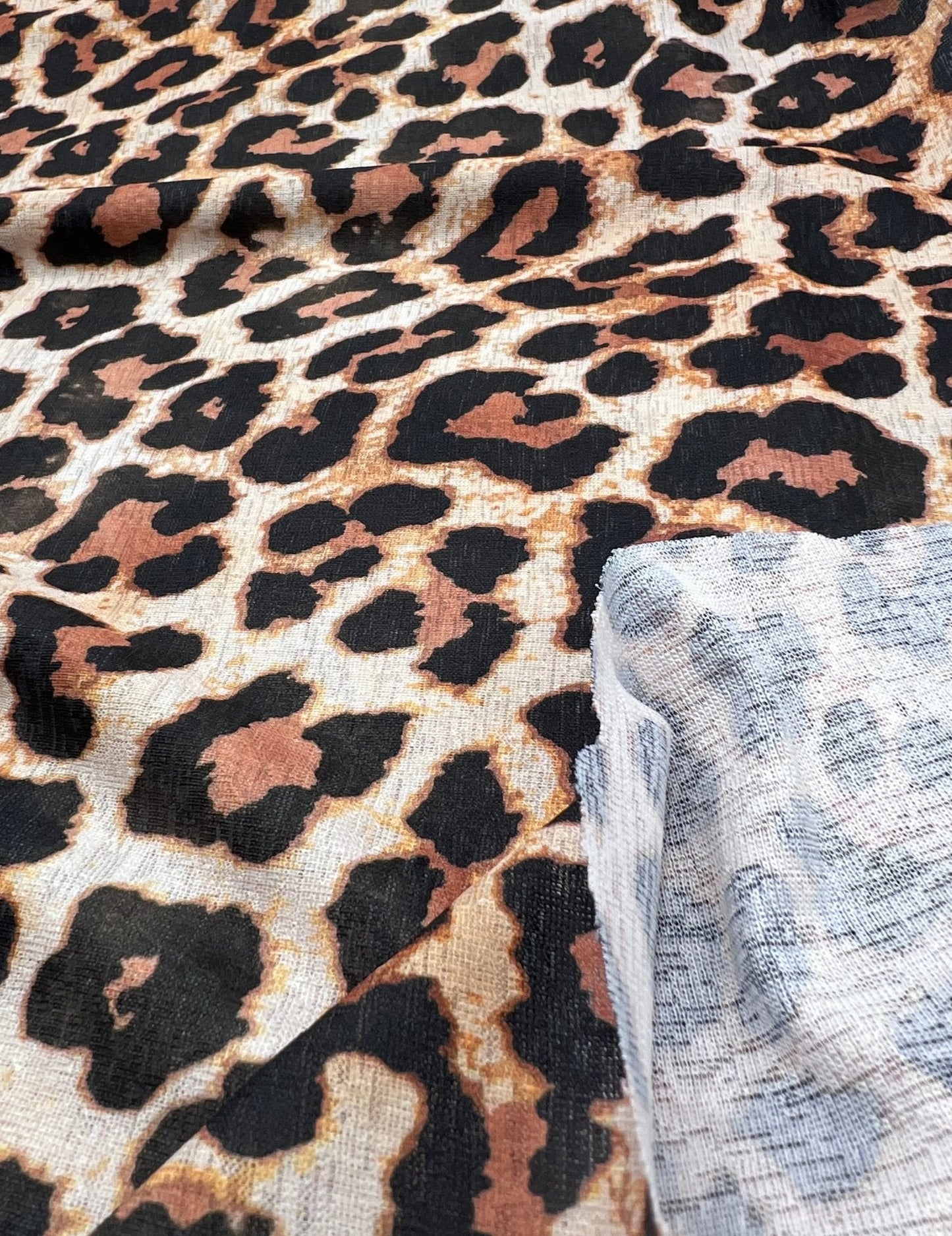Leopard Printed Lightweight Onionskin Stretch Fabric