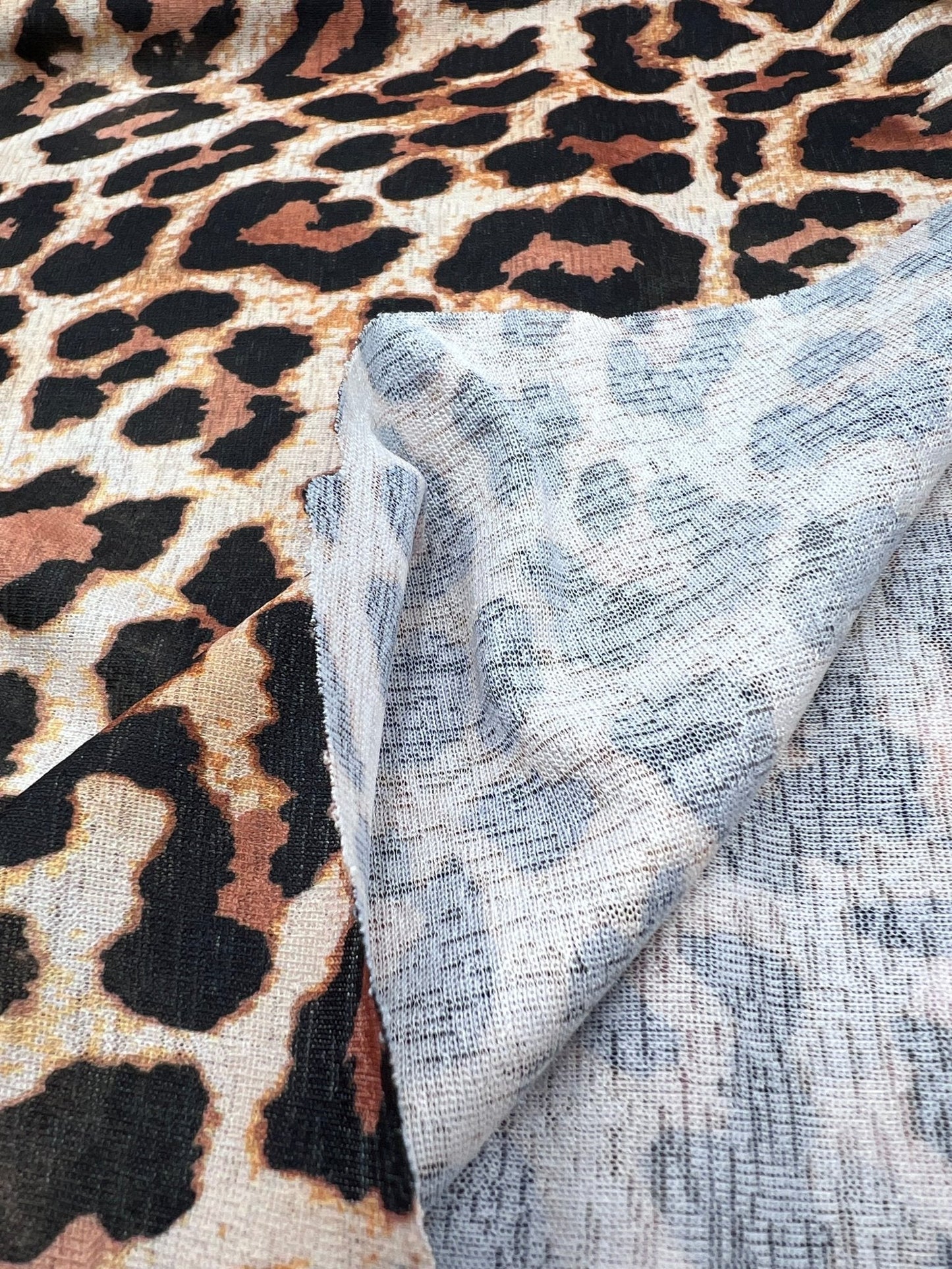Leopard Printed Lightweight Onionskin Stretch Fabric