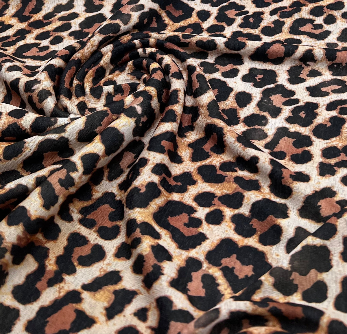 Leopard Printed Lightweight Onionskin Stretch Fabric