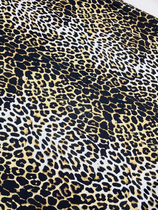 Leopard White Print Spun Poly Stretch Fabric
