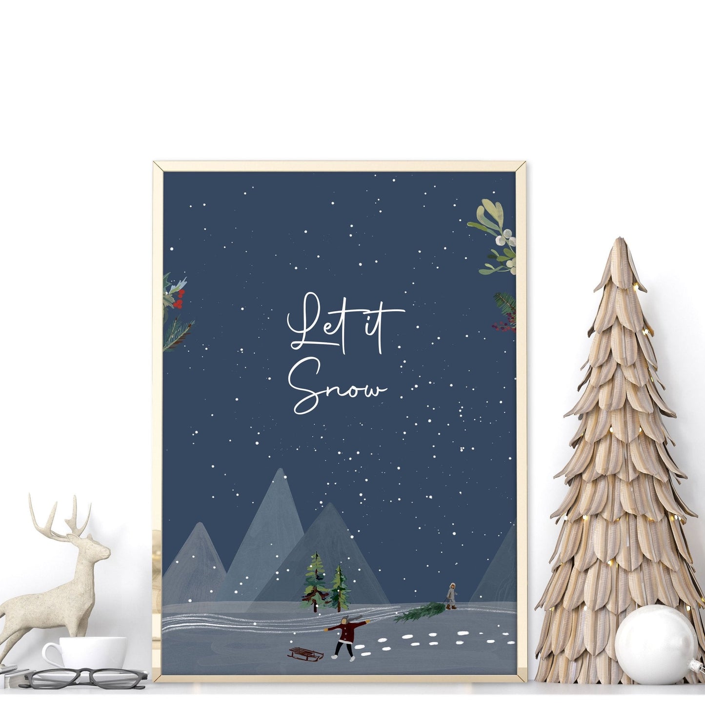 Scandinavian Christmas decor wall art print