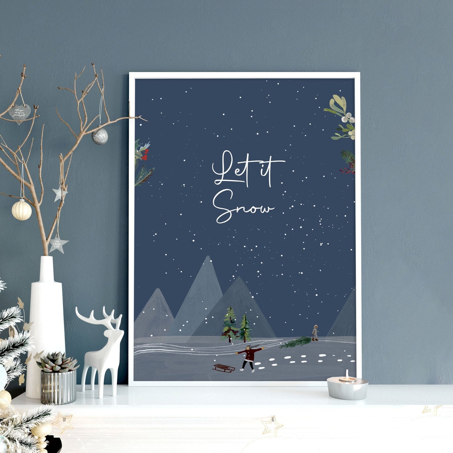 Scandinavian Christmas decor wall art print