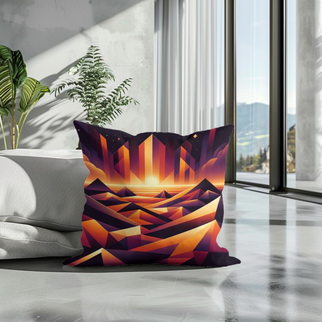 Desert Mirage: Geometric Enigma Cotton Cushion