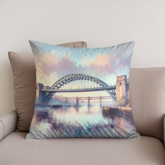 Newcastle Tyne Bridge Dawn Cotton Cushion