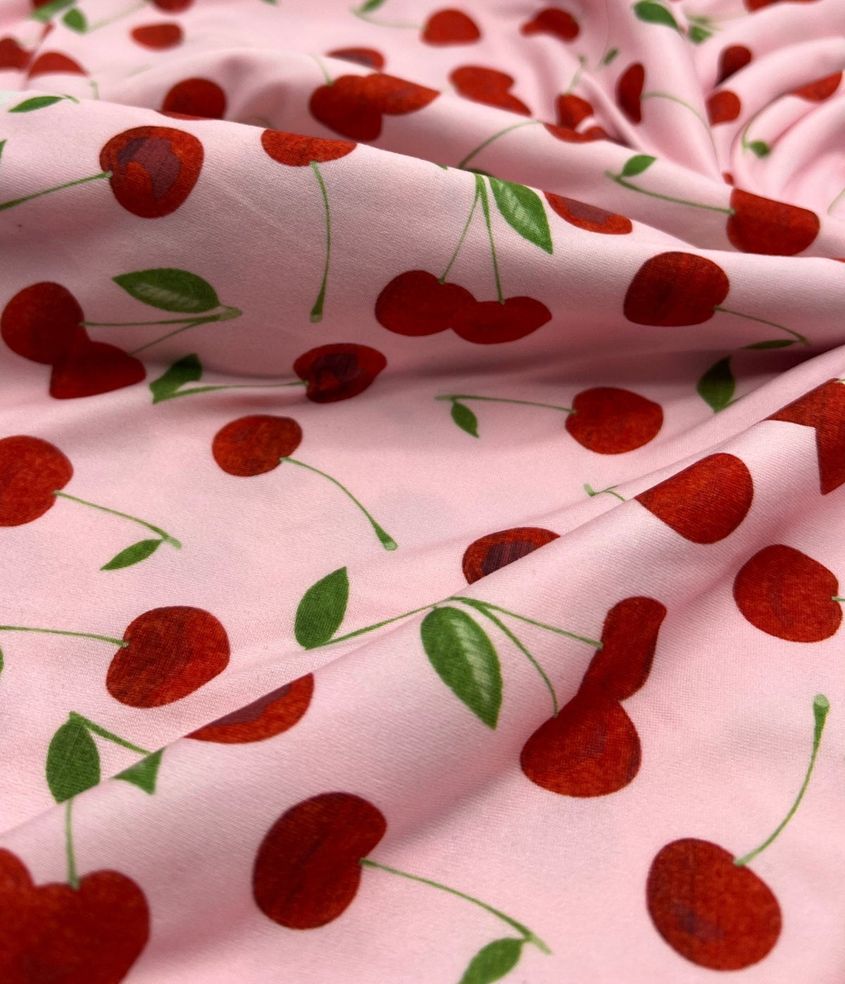 Light Baby Pink Cherry Super Soft Print Spun Poly Stretch Fabric