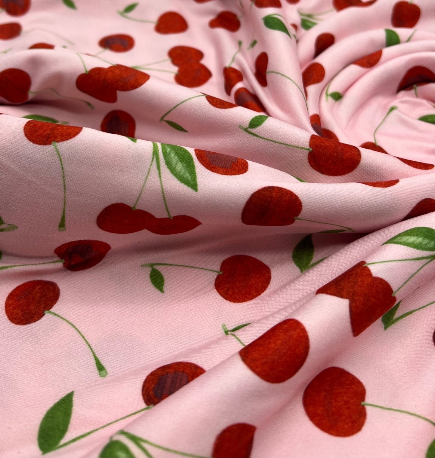 Light Baby Pink Cherry Super Soft Print Spun Poly Stretch Fabric