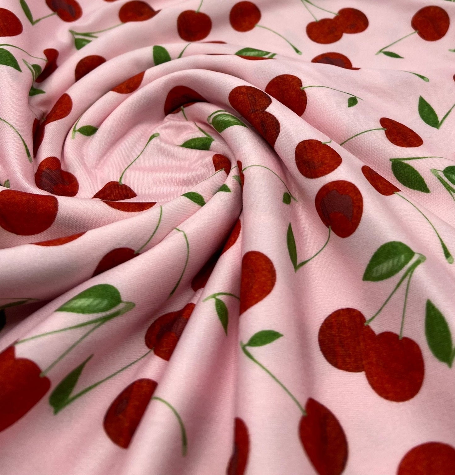 Light Baby Pink Cherry Super Soft Print Spun Poly Stretch Fabric