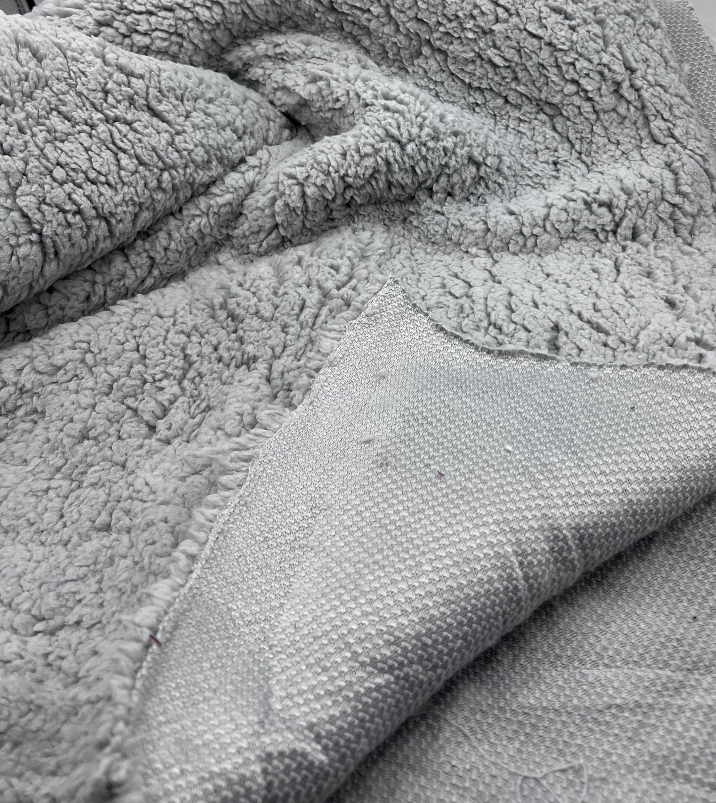 Light Grey Sherpa Fleece Fluffy Borg Faux Fur Fabric