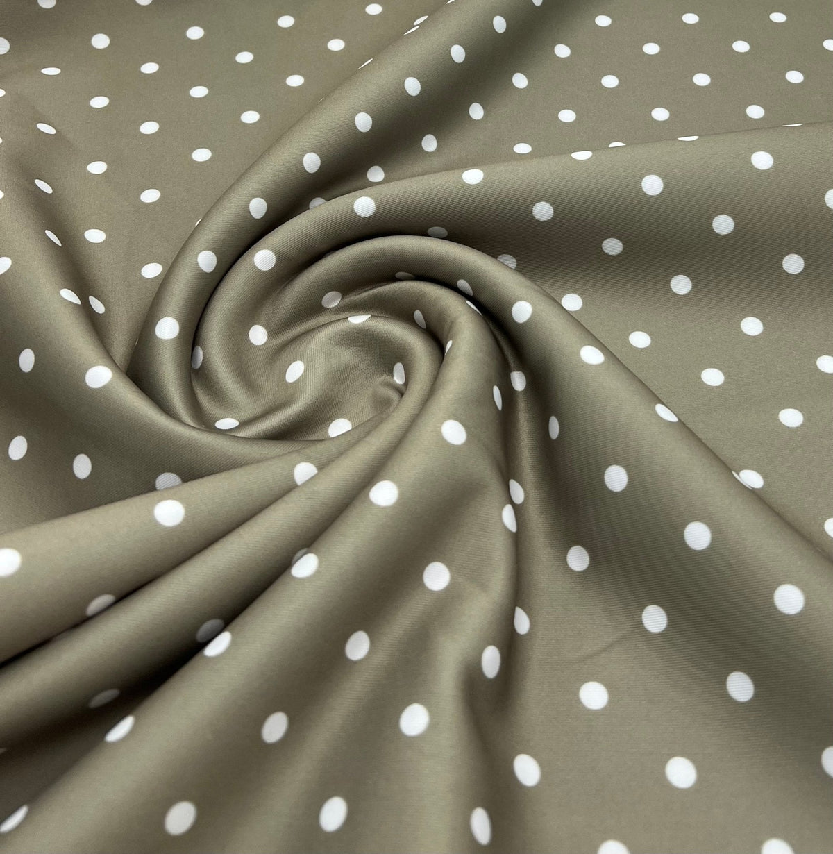 Light Olive White Polka Dot Printed Plain Scuba 4 Way Stretch Jersey Fabric