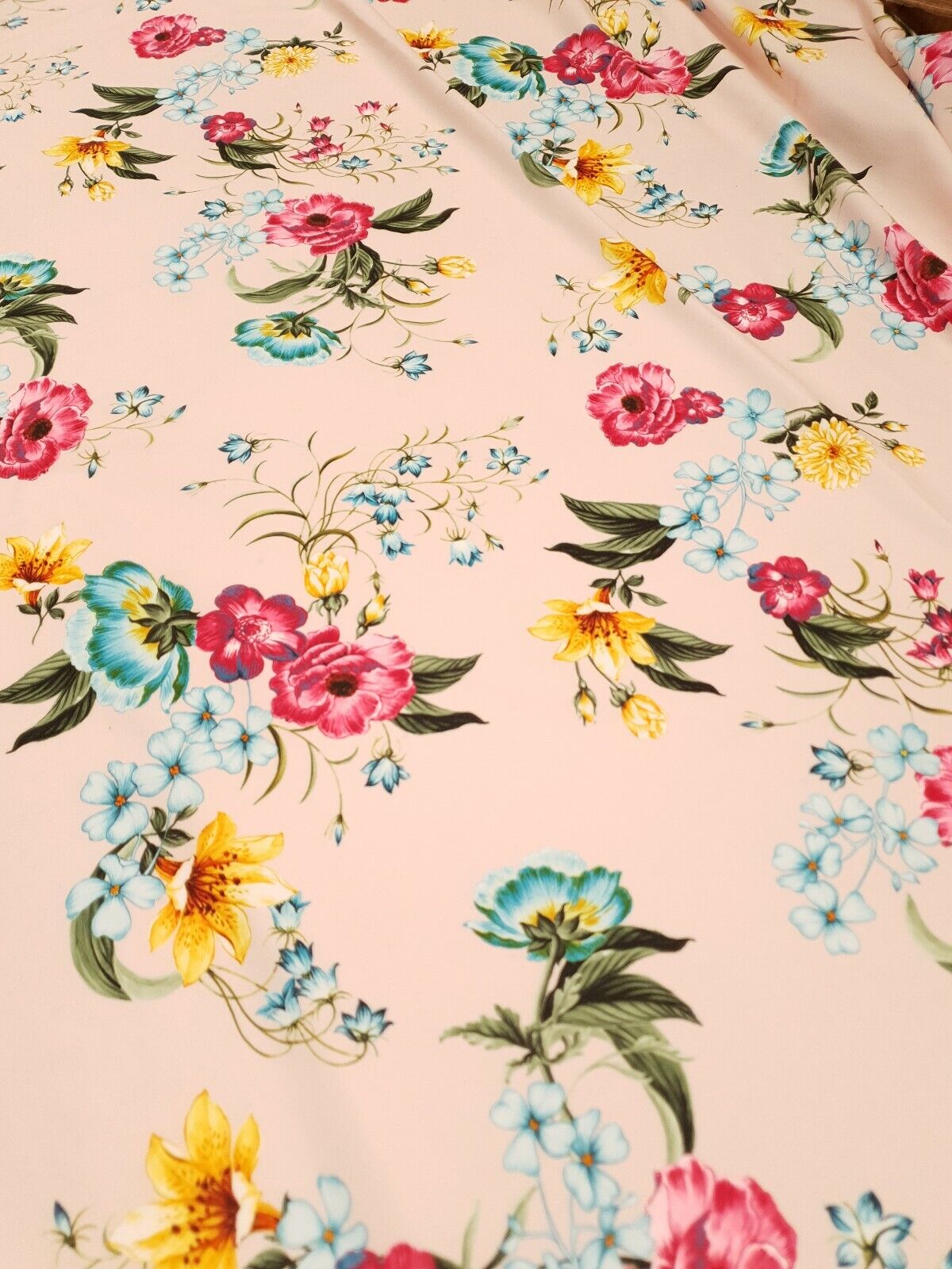 Light Pink Floral Printed Scuba Crepe Jersey Fabric 4 Way Stretch