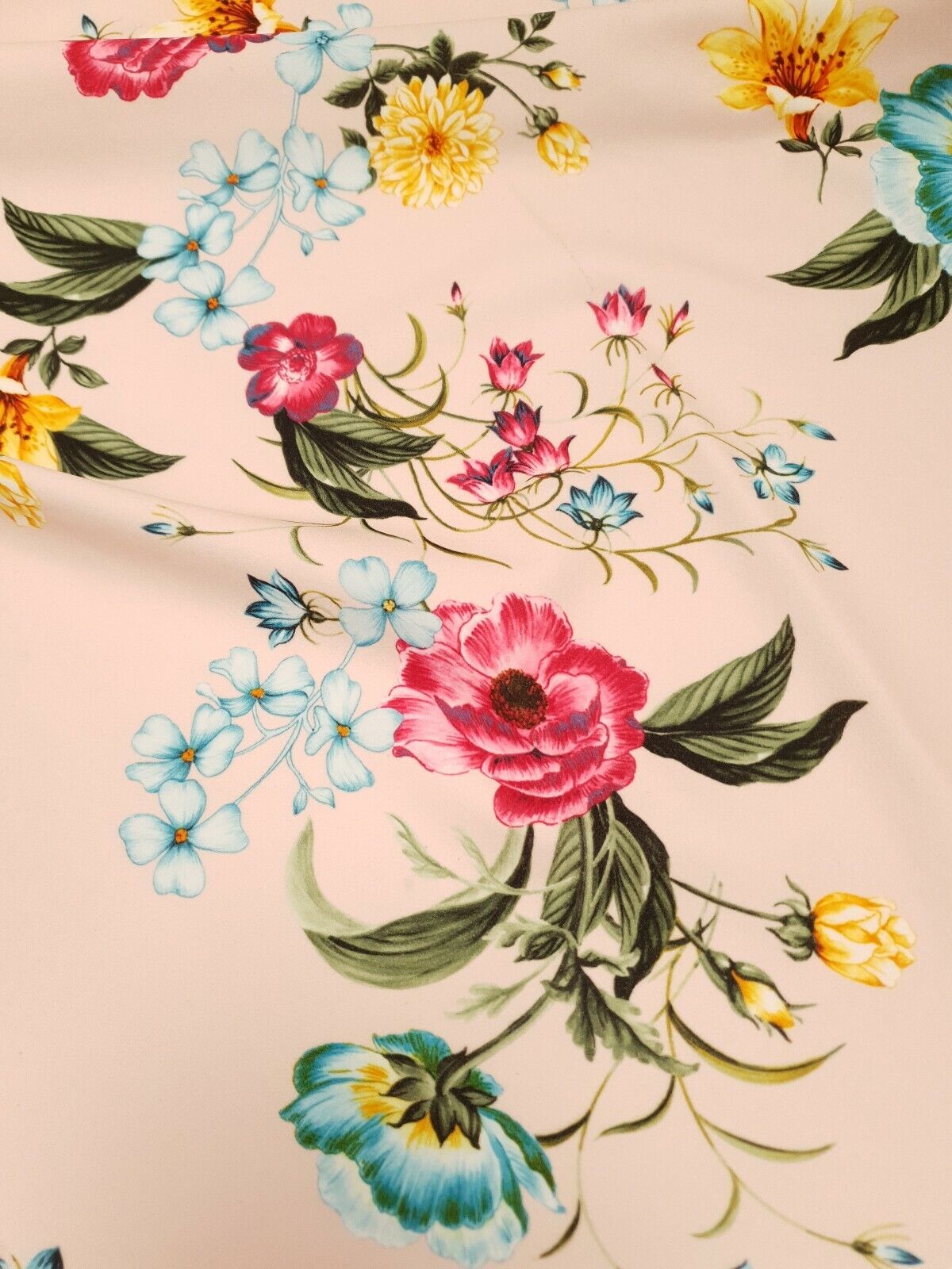 Light Pink Floral Printed Scuba Crepe Jersey Fabric 4 Way Stretch