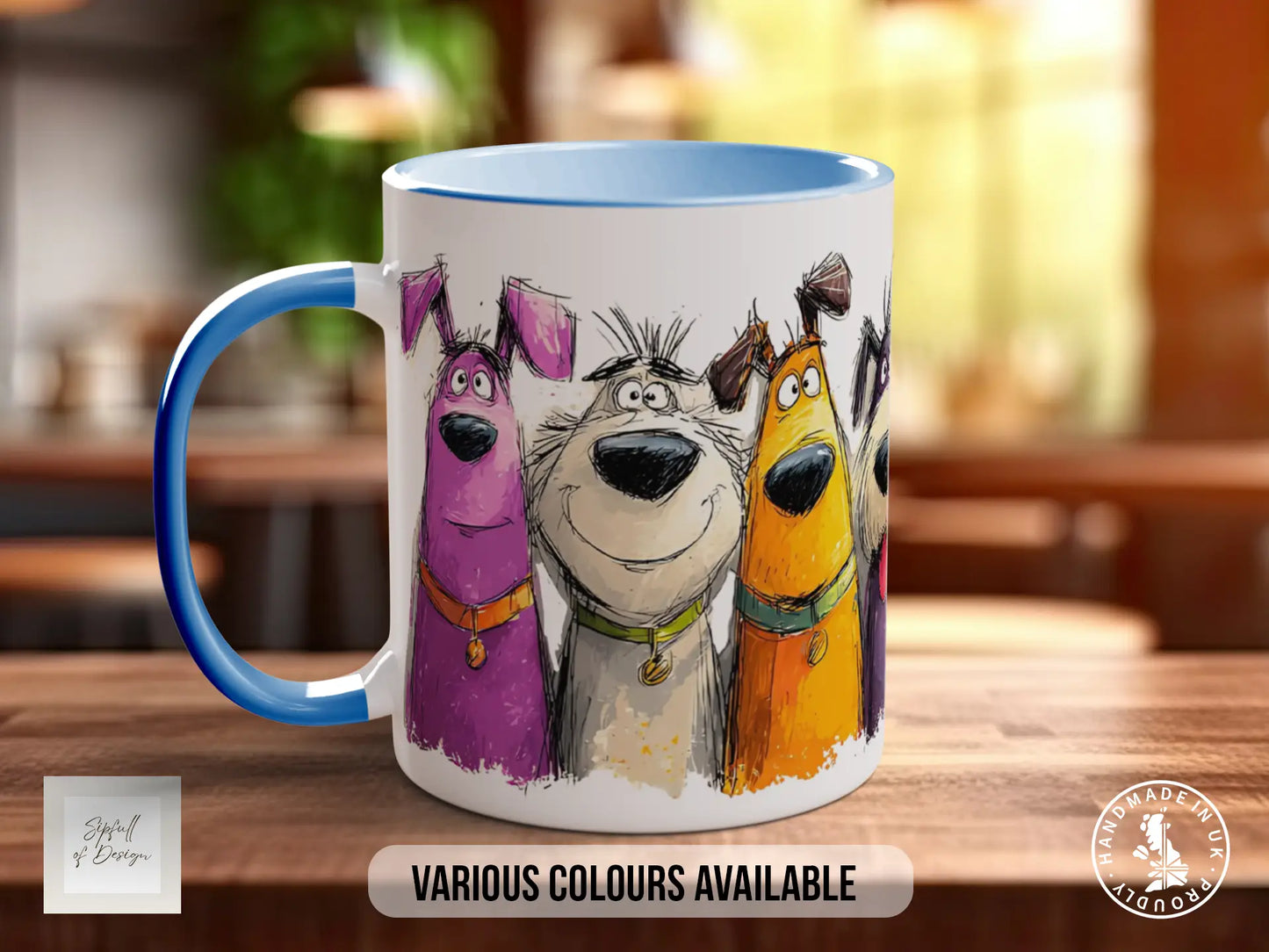 Colourful Dog Crowd Mug | Playful Dog Art | Handmade UK