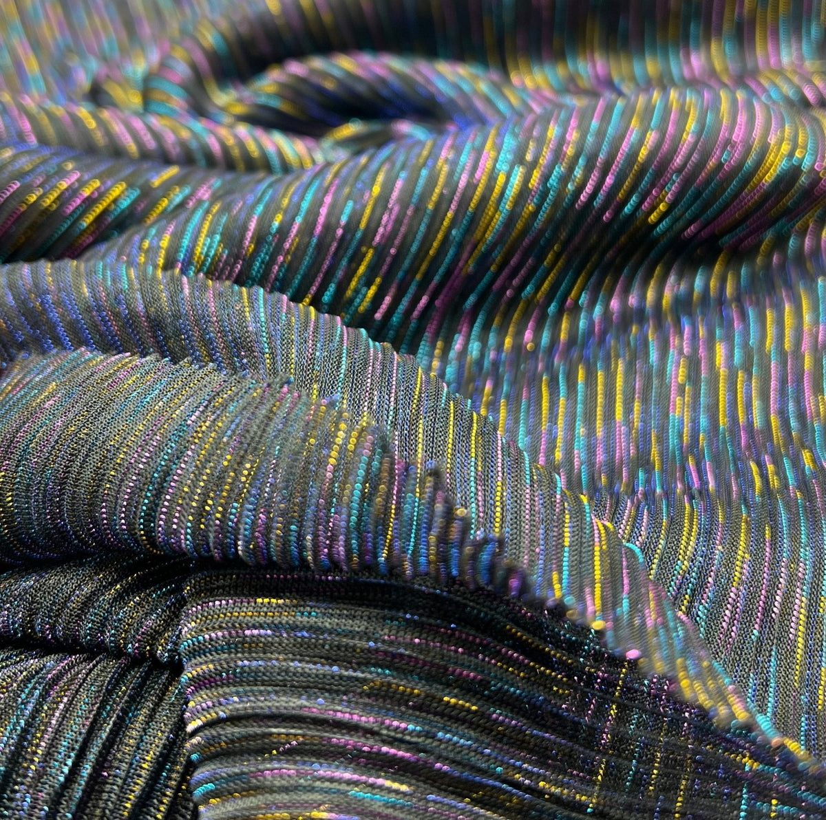 Lightweight Shiny Multi Thread Plisse Pleated Stretch Fabric