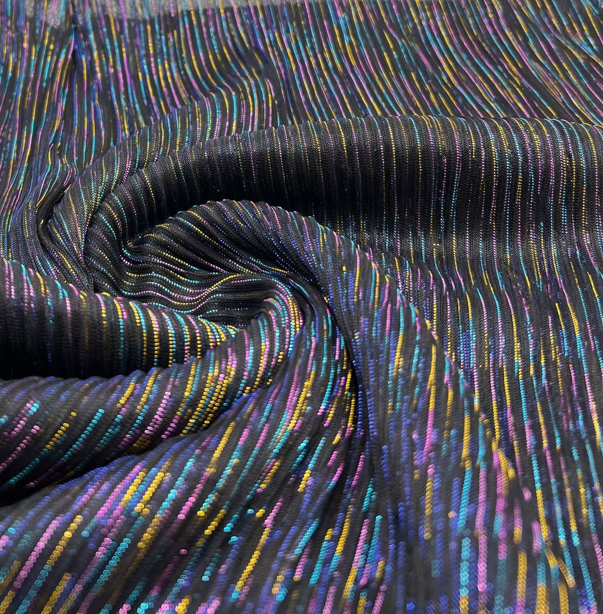 Lightweight Shiny Multi Thread Plisse Pleated Stretch Fabric