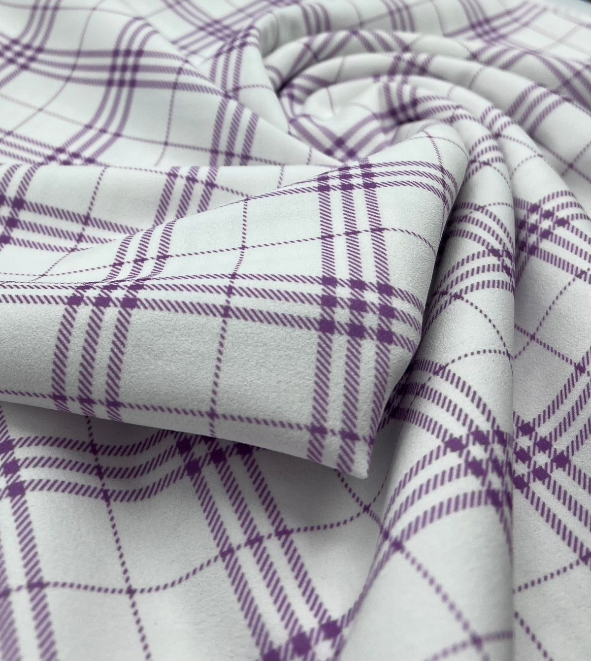 Lilac Check Printed Scuba Crepe Jersey Fabric 4 Way Stretch