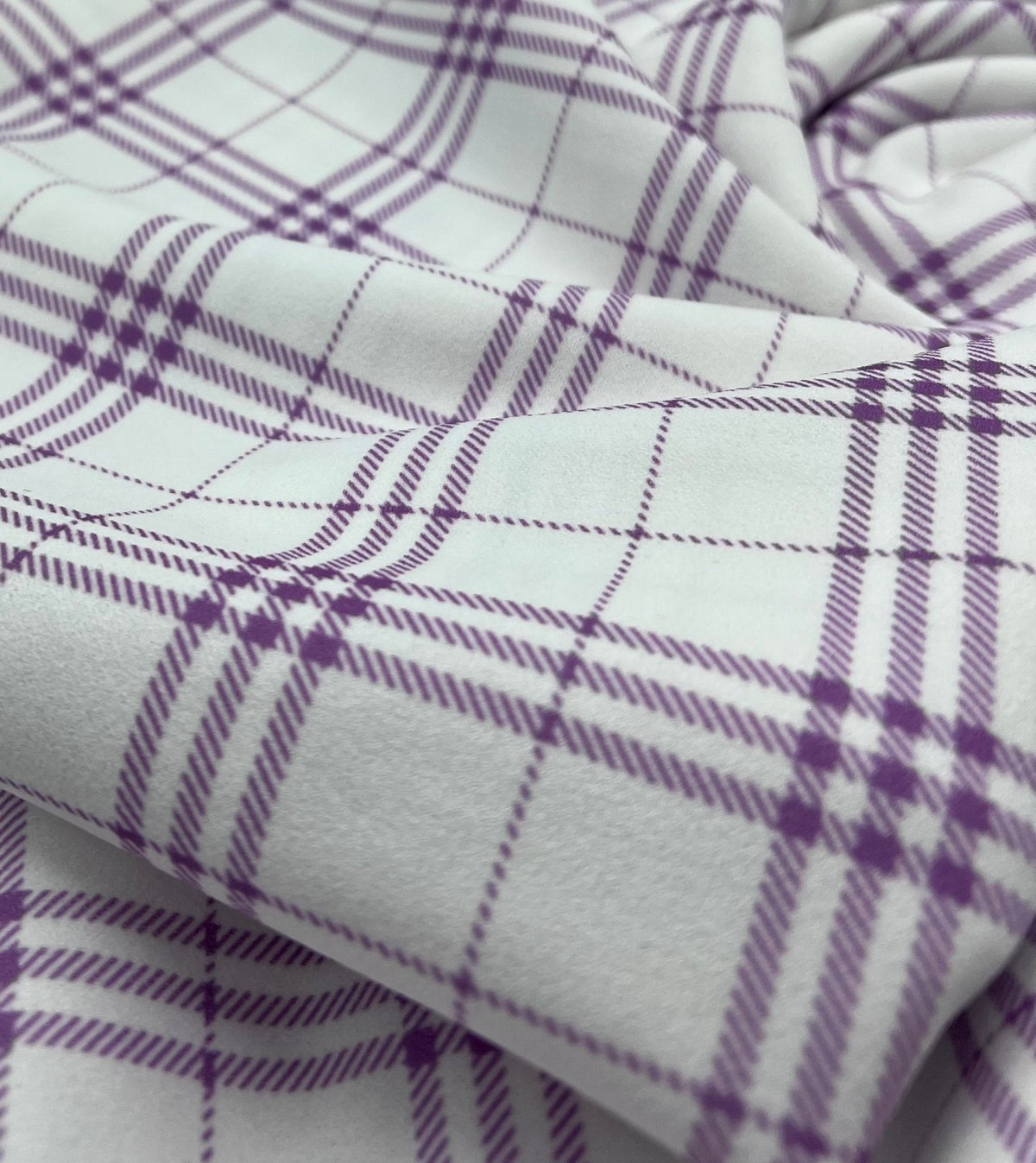 Lilac Check Printed Scuba Crepe Jersey Fabric 4 Way Stretch