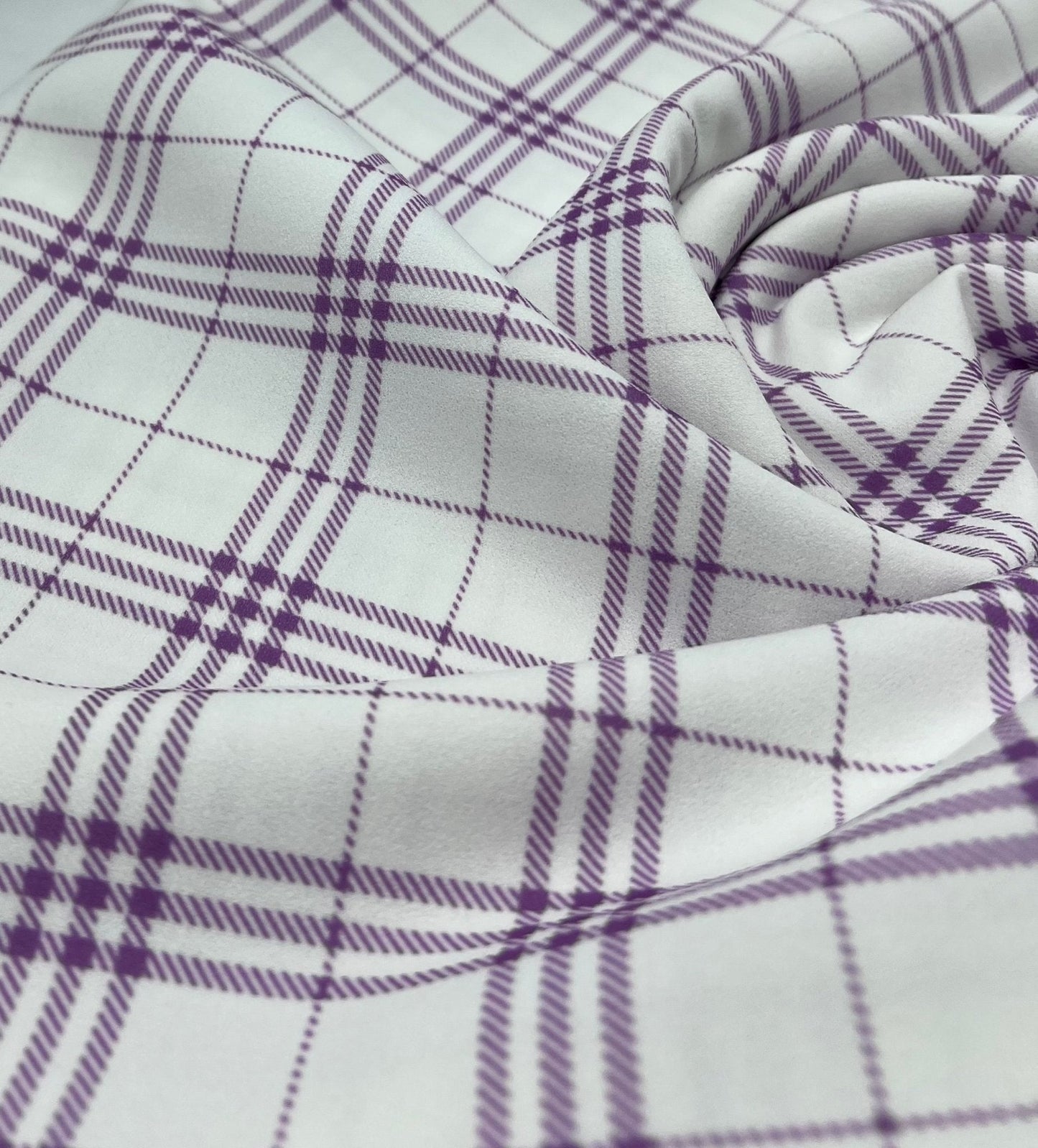 Lilac Check Printed Scuba Crepe Jersey Fabric 4 Way Stretch