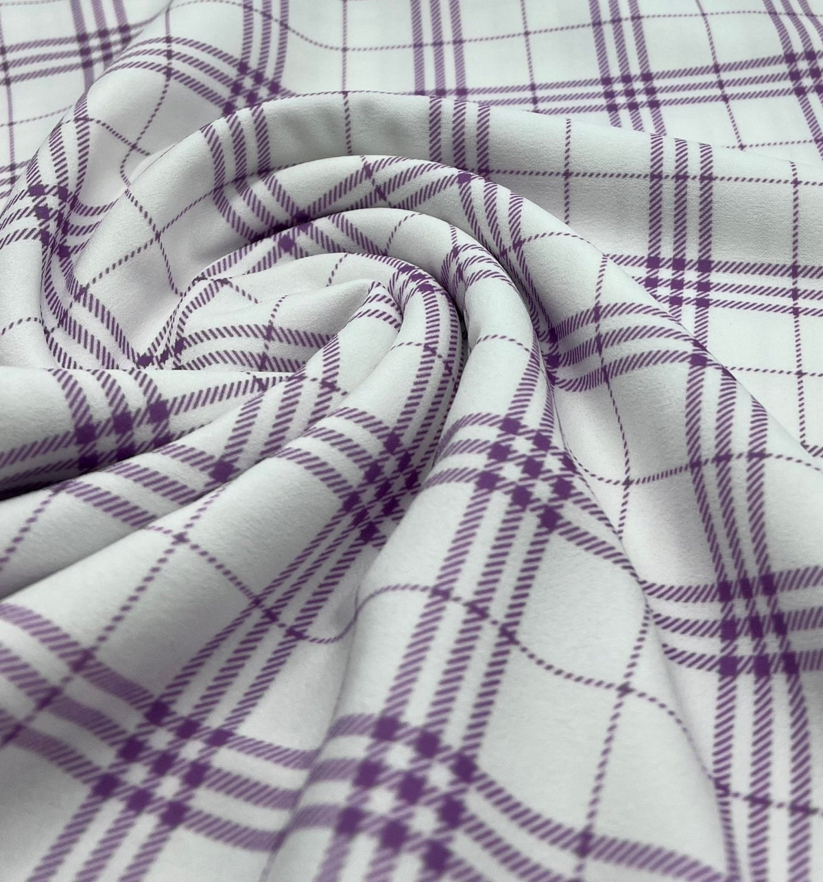 Lilac Check Printed Scuba Crepe Jersey Fabric 4 Way Stretch