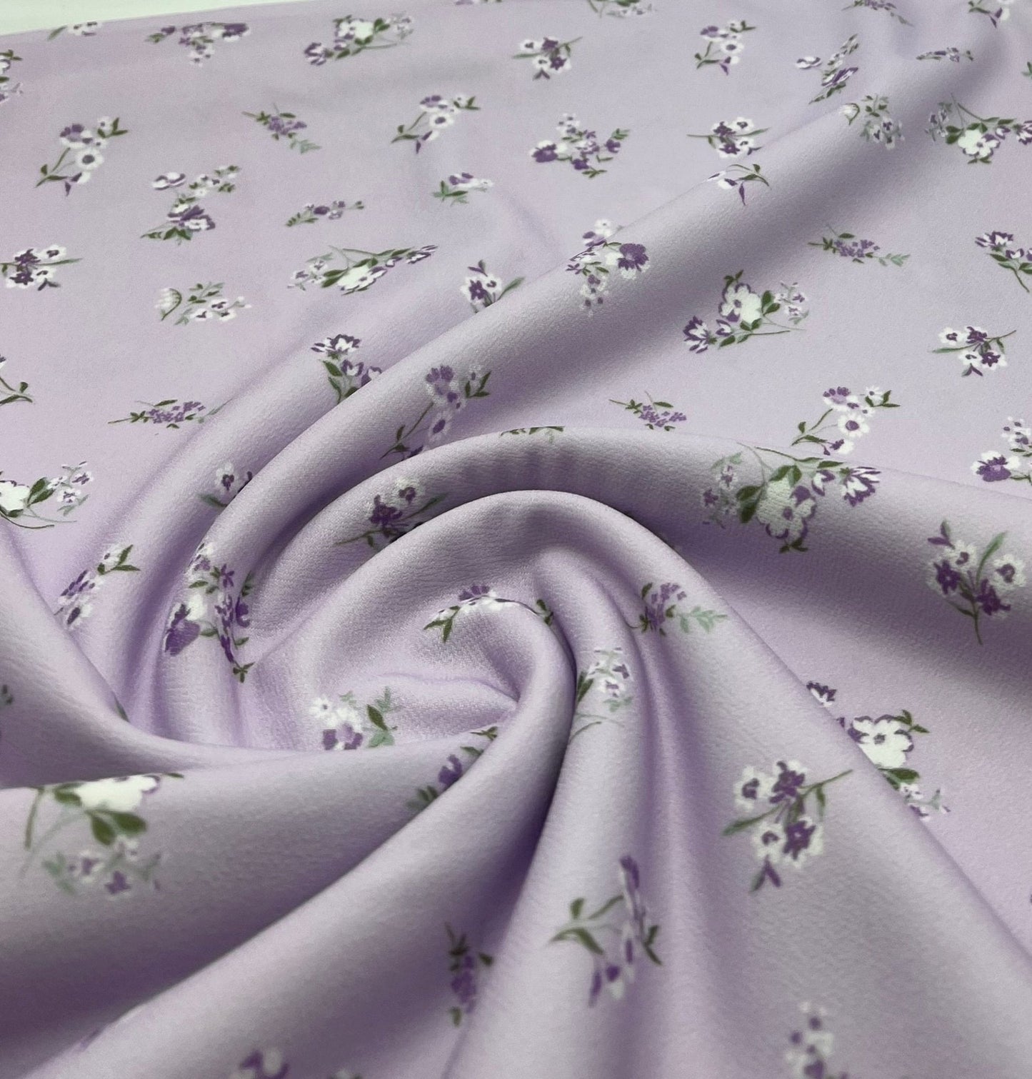 Lilac Ditsy Floral Print Lightweight Jersey Crepe Fabric 4 Way Stretch
