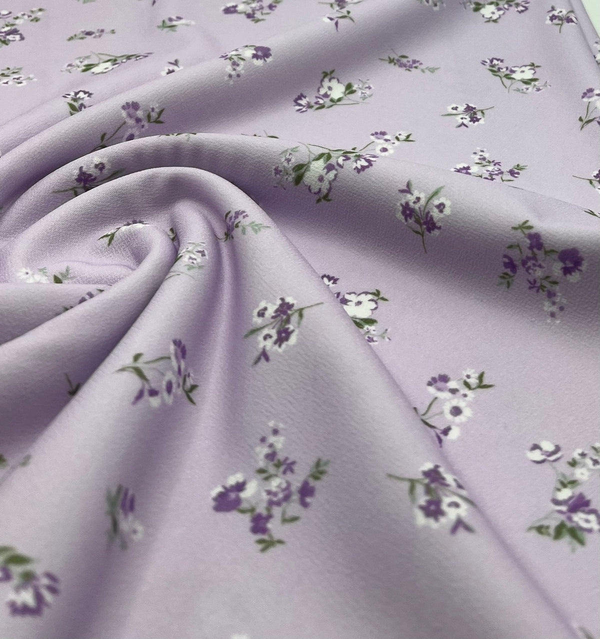 Lilac Ditsy Floral Print Lightweight Jersey Crepe Fabric 4 Way Stretch