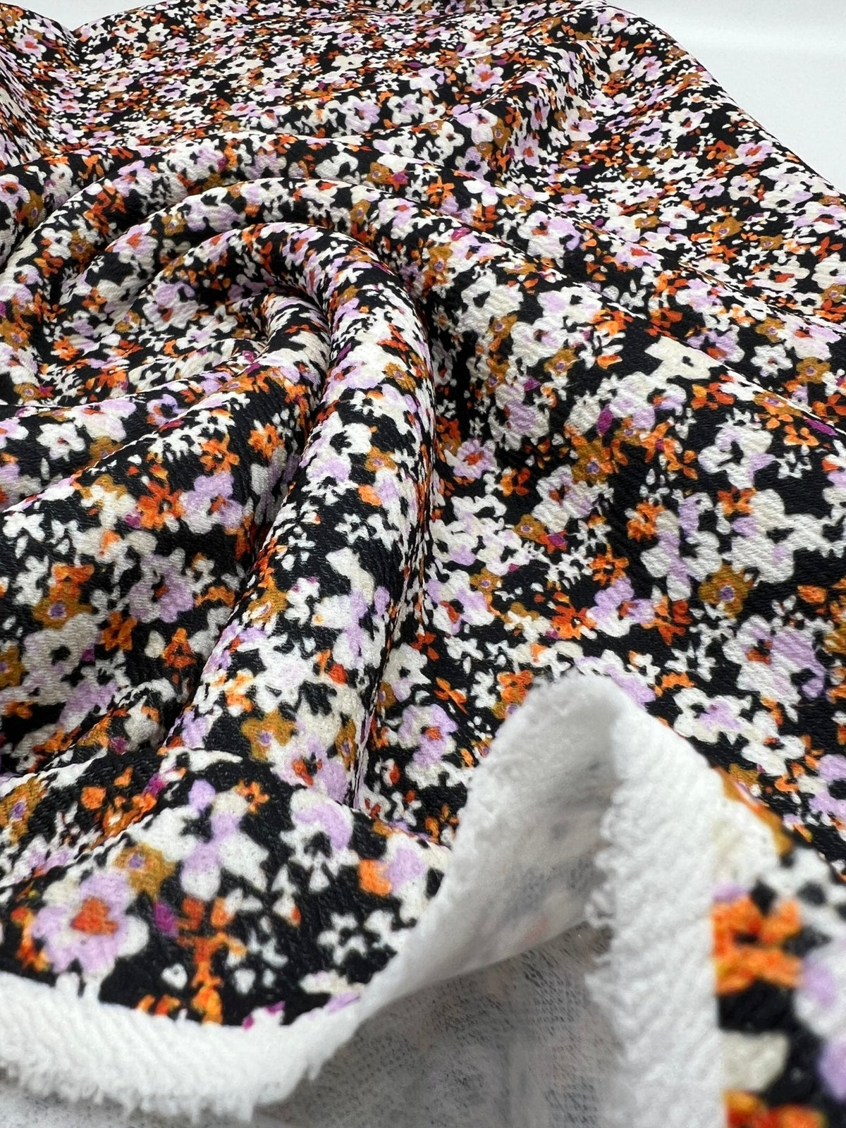 Lilac Ditsy Floral Print Liverpool Bullet Stretch Fabric