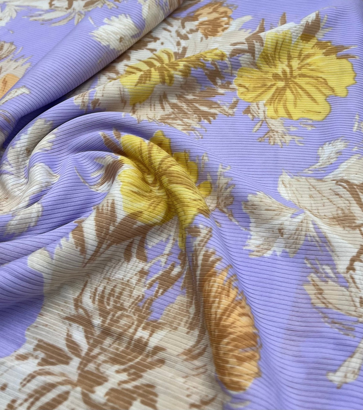 Lilac Floral Print 2X1 Fine Rib Stretch Fabric