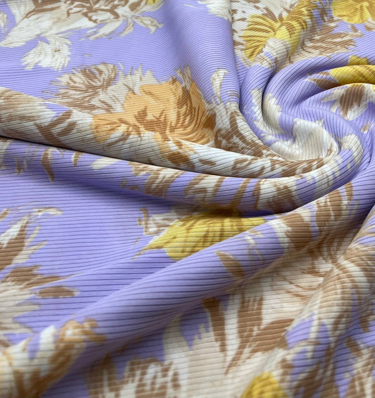 Lilac Floral Print 2X1 Fine Rib Stretch Fabric