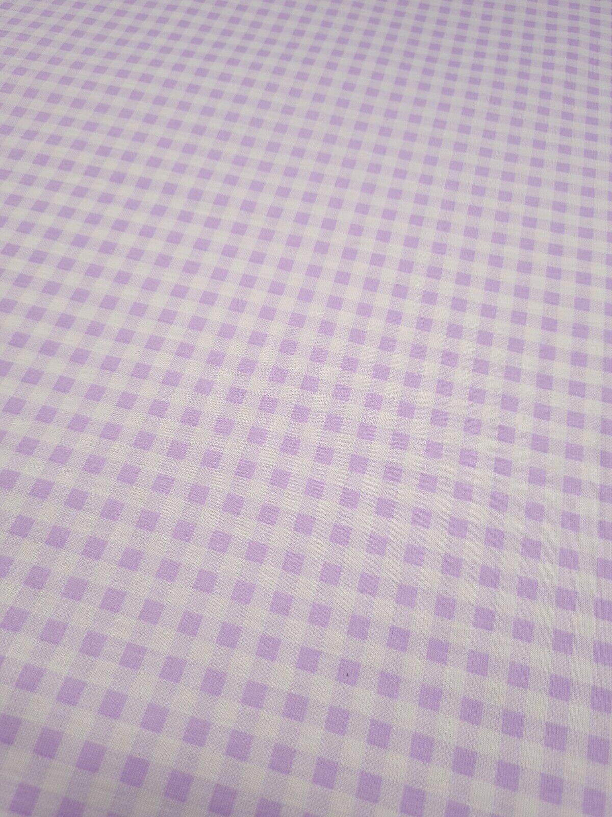 Lilac Gingham Print Spun Poly Stretch Fabric