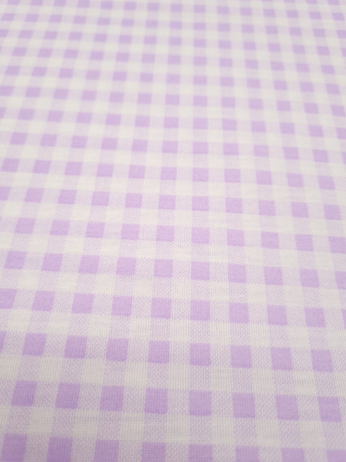 Lilac Gingham Print Spun Poly Stretch Fabric