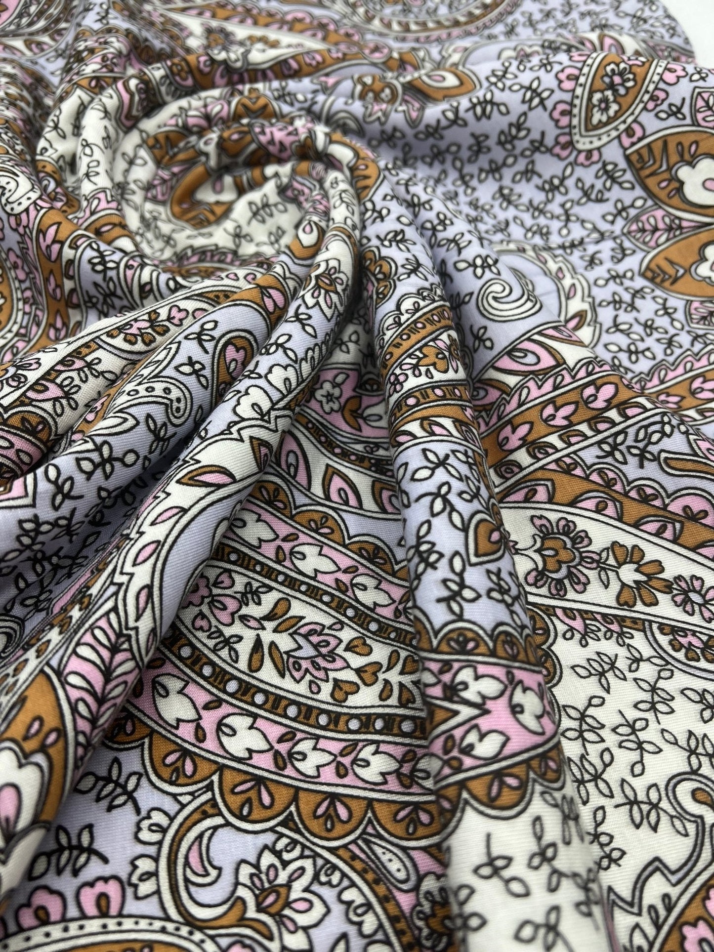 Lilac Paisley Print Viscose Elastane Fabric