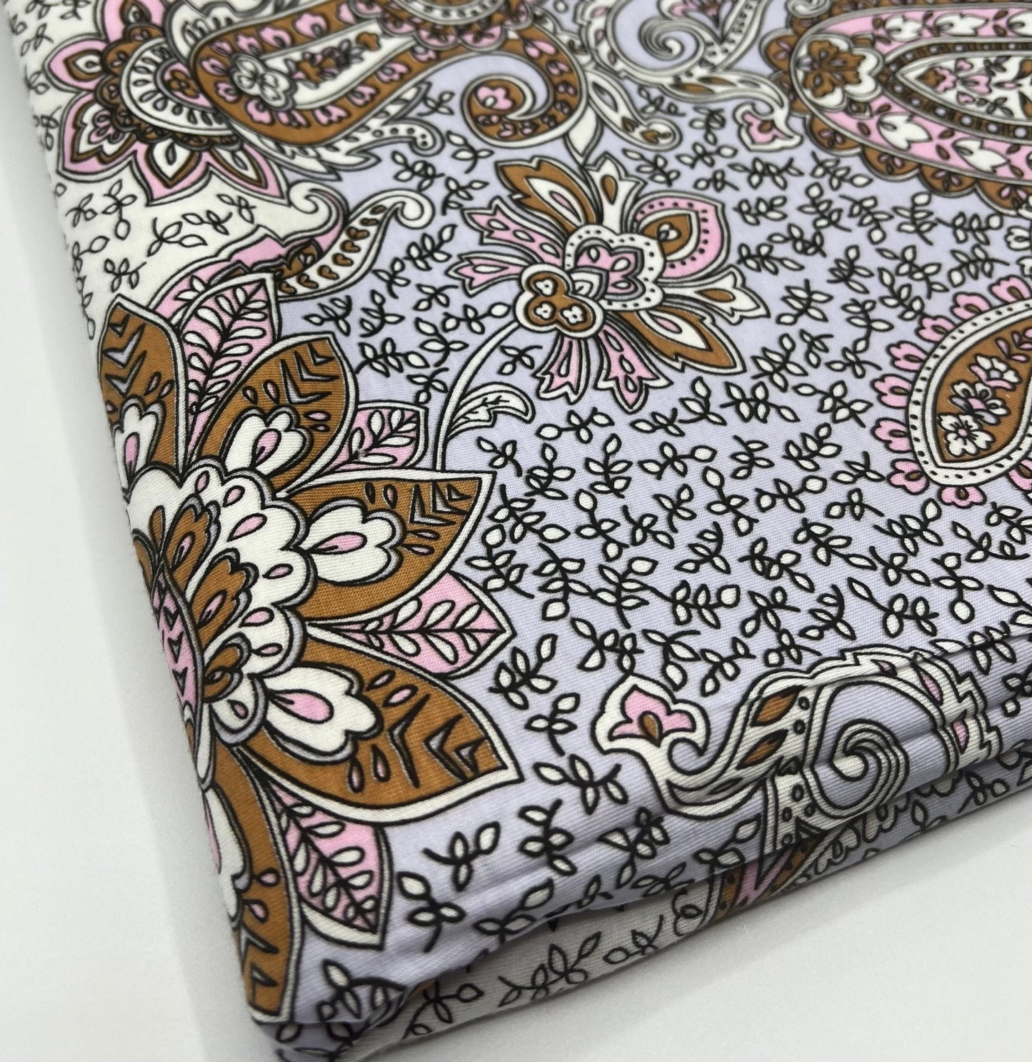 Lilac Paisley Print Viscose Elastane Fabric