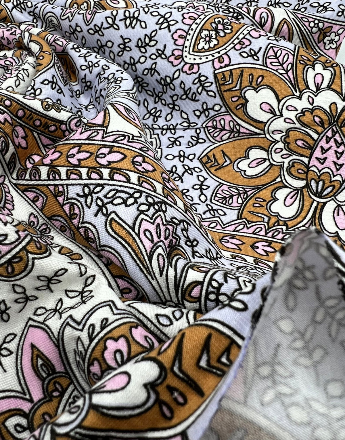 Lilac Paisley Print Viscose Elastane Fabric