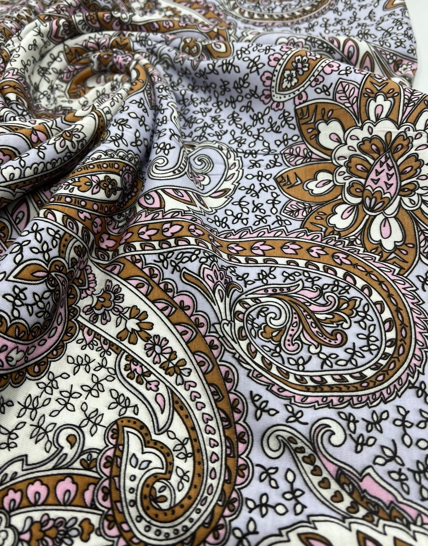 Lilac Paisley Print Viscose Elastane Fabric