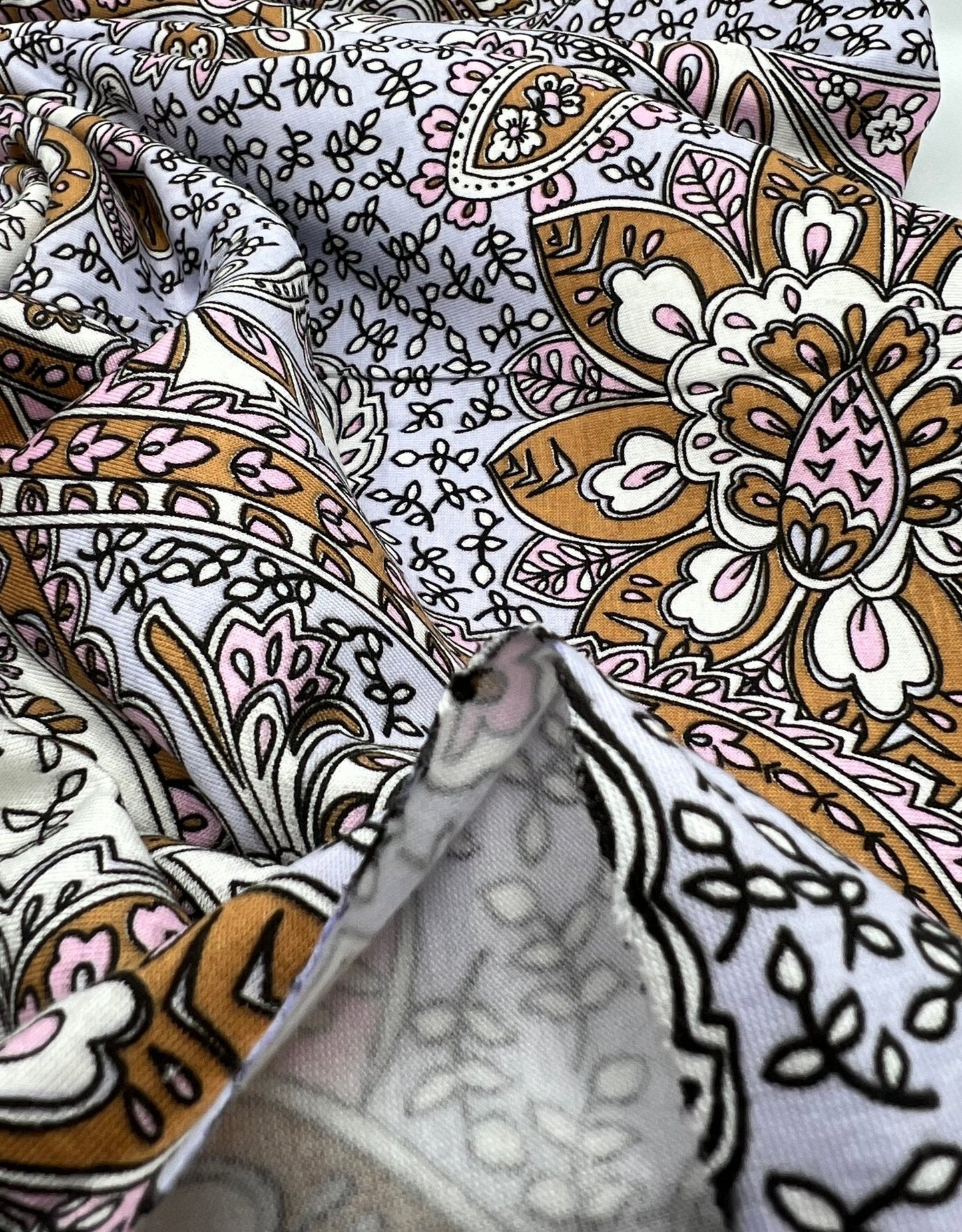 Lilac Paisley Print Viscose Elastane Fabric