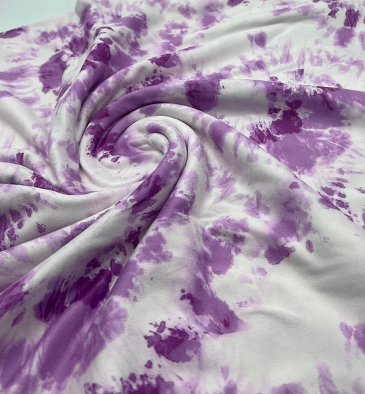 Lilac Pink Tie Print Super Soft Spun Poly Stretch Fabric
