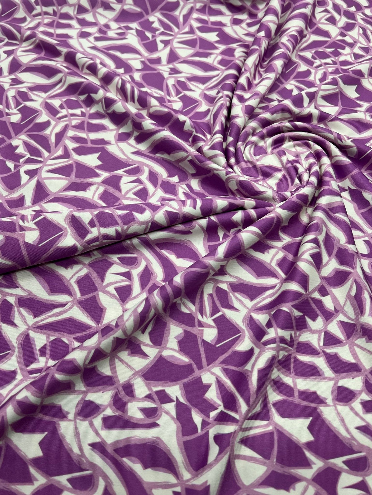 Lilac White Pink Print Soft Touch 4 Way Stretch Fabric