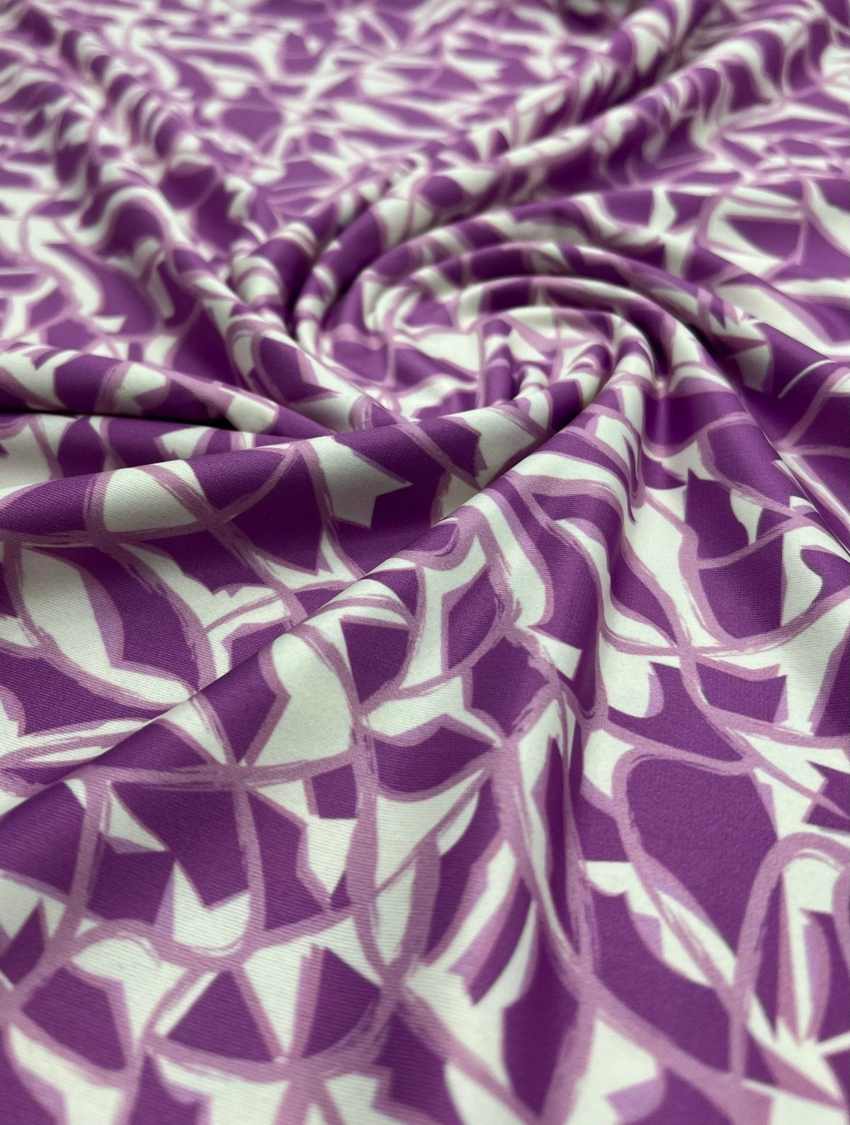 Lilac White Pink Print Soft Touch 4 Way Stretch Fabric
