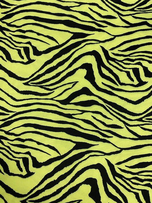 Lime Green & Black Zebra Print Soft Touch Fabric