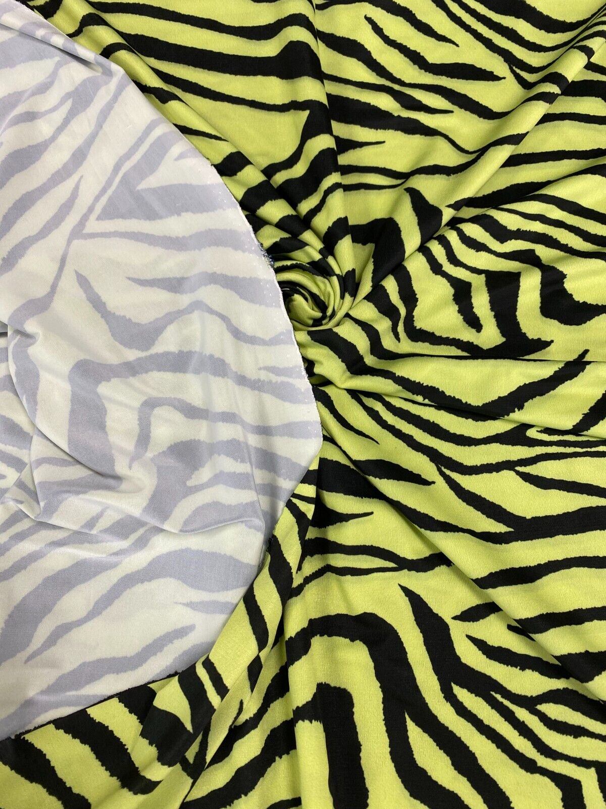 Lime Green & Black Zebra Print Soft Touch Fabric