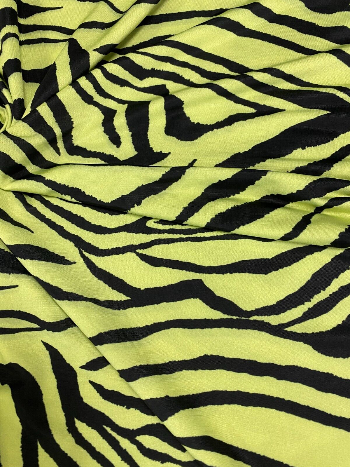 Lime Green & Black Zebra Print Soft Touch Fabric