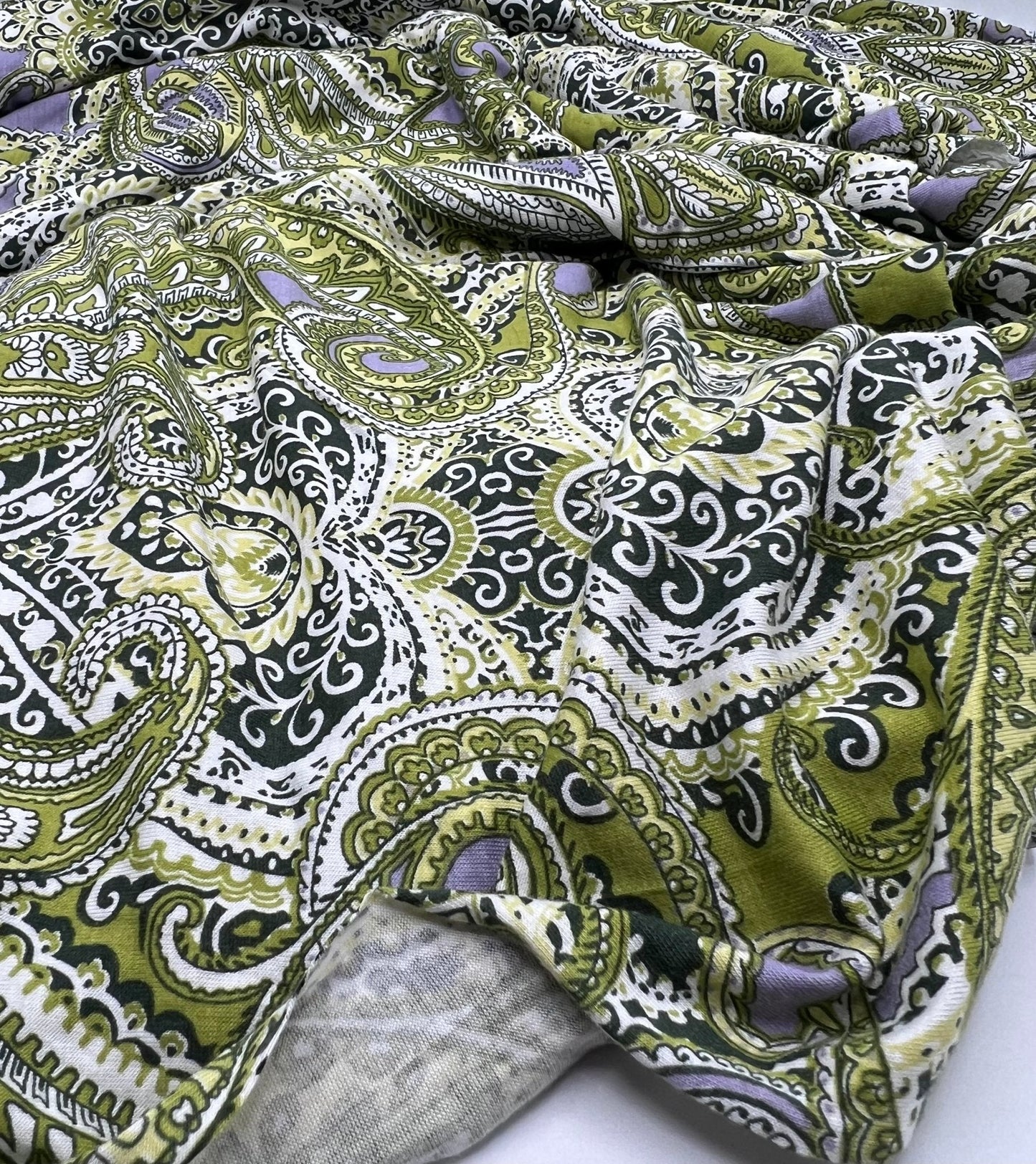 Lime Paisley Mix Print Viscose Elastane Fabric