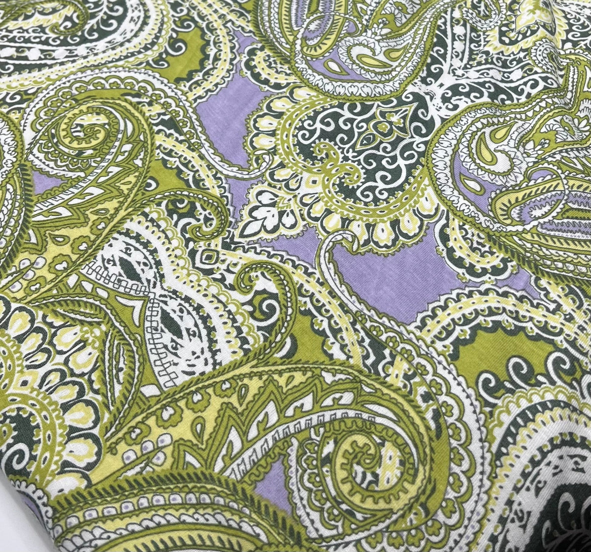 Lime Paisley Mix Print Viscose Elastane Fabric