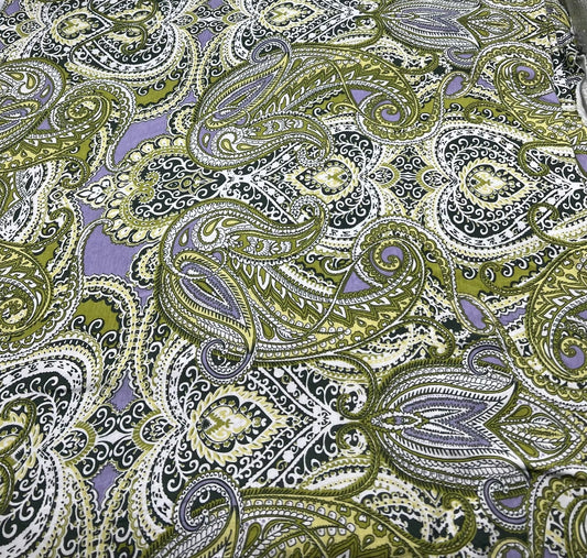 Lime Paisley Mix Print Viscose Elastane Fabric