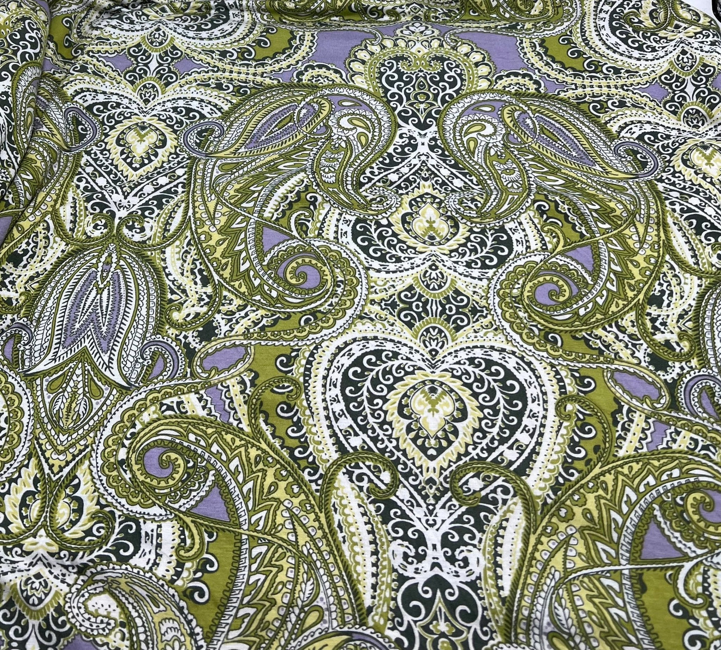 Lime Paisley Mix Print Viscose Elastane Fabric