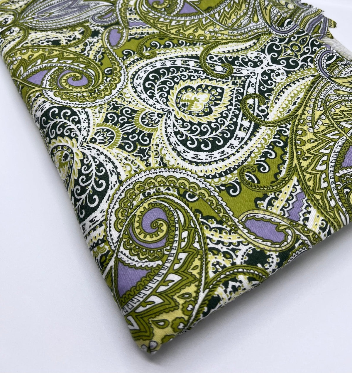 Lime Paisley Mix Print Viscose Elastane Fabric